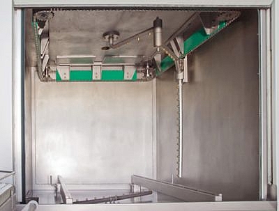 Quadratisches Waschspritzsystem in einer Clean-o-Mat PF 150 / PF 200 Reinigungsanlage