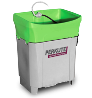 PERKUTE Clean-o-mat PWT washbasin - environmentally friendly parts cleaning with water-based cleaners Open green washbasin PERKUTE Clean-o-mat PWT made of stainless steel, suitable for manual parts cleaning of small and medium-sized components.