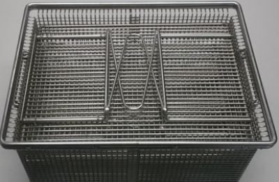 Stainless steel small parts basket without lid, 408 x 308 x 200 mm, mesh size 6 mm