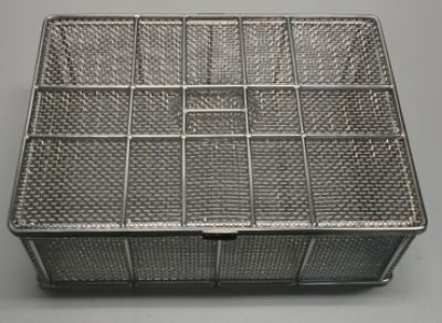 Stainless steel bulk goods basket with support lid, 362 x 262 x 126 mm, mesh size 3 mm