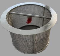 Stainless steel filter basket Ø 200 x 150 mm with mesh size 1.5 mm, suitable for PERKUTE cleaning systems
