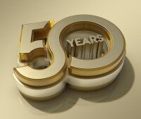 50 years of PERKUTE mechanical engineering - an anniversary in industrial parts cleaning Golden 50-year logo for the anniversary of PERKUTE Maschinenbau GmbH