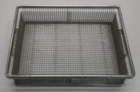 Kleinteilekorb VA 85302, 408 x 308 x 108 mm, MW 6 mm Flacher Kleinteilekorb aus Edelstahl, 408 x 308 x 108 mm, Maschenweite 6 mm