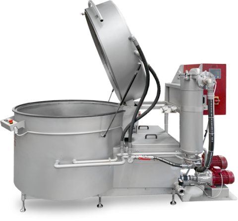 Zweikammer-Toplader Reinigungsanlage Clean-o-mat SP-2T von PERKUTE mit geöffnetem Deckel und separatem Spül- und Waschtank für industrielle Teilereinigung.
